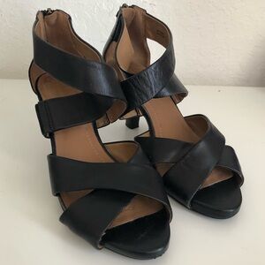 Clarks Black Leather Strappy Heels